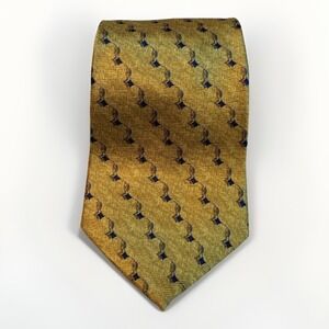 Bill Blass Black Label Gold Silk Tie Geometric Herringbone Pattern Made USA